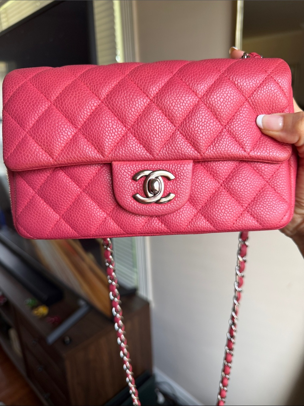 Chanel Fuchsia Pink Quilted Caviar Mini Rectangle